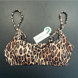 NWT Swiminista Leopard Print Bikini Top – Size Medium, Adjustable Straps
